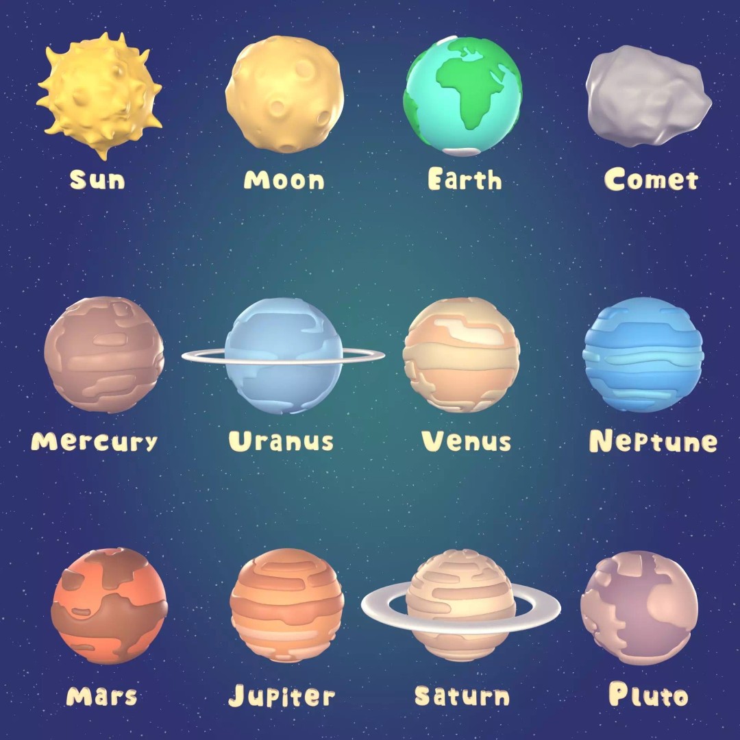 Cartoon Space Pack 3D Model – Low Poly Planets Collection, Blender, FBX - View 2