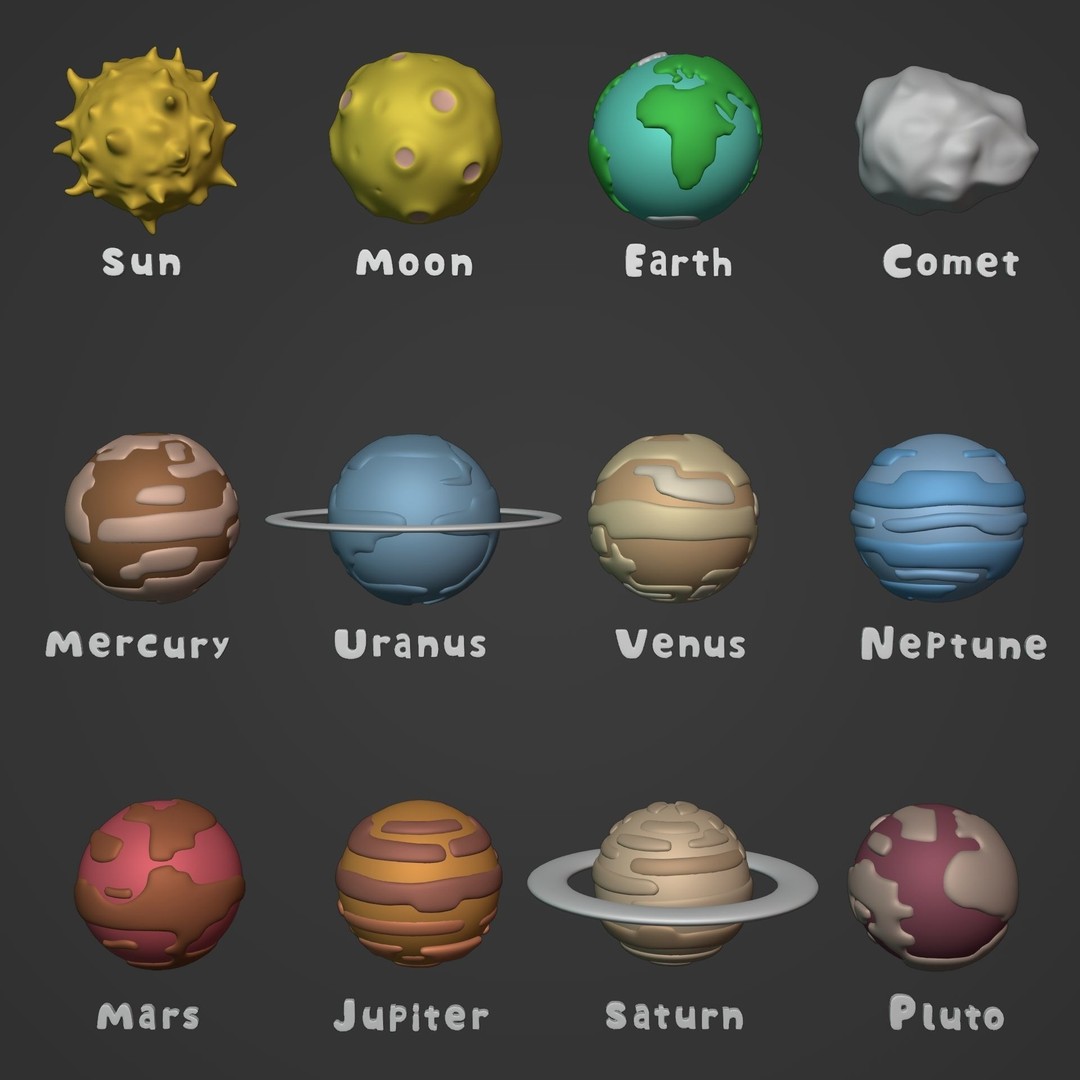Cartoon Space Pack 3D Model – Low Poly Planets Collection, Blender, FBX - View 3