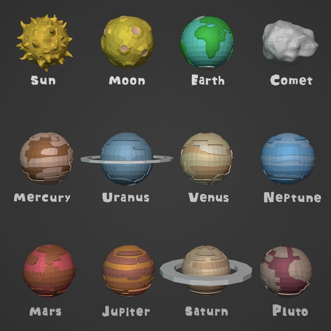 Cartoon Space Pack 3D Model – Low Poly Planets Collection, Blender, FBX - View 4