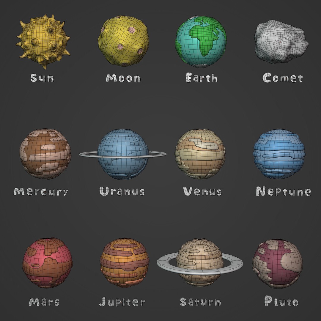 Cartoon Space Pack 3D Model – Low Poly Planets Collection, Blender, FBX - View 5