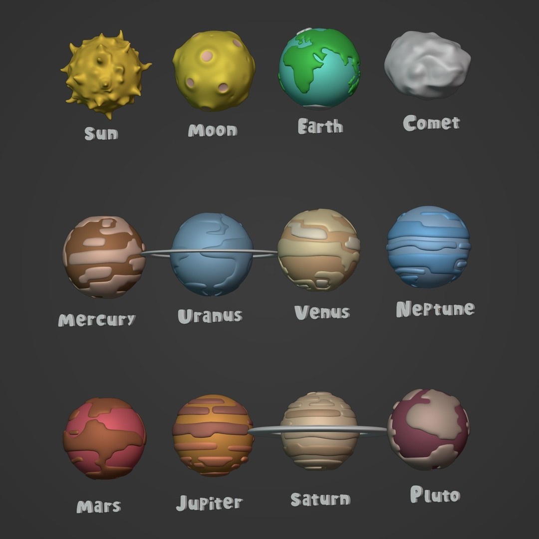 Cartoon Space Pack 3D Model – Low Poly Planets Collection, Blender, FBX - View 6