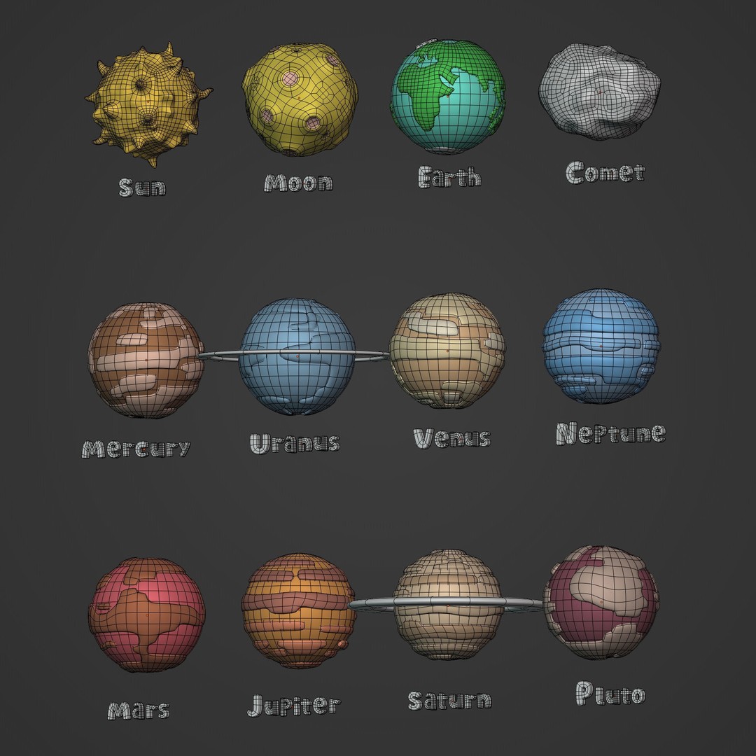 Cartoon Space Pack 3D Model – Low Poly Planets Collection, Blender, FBX - View 7