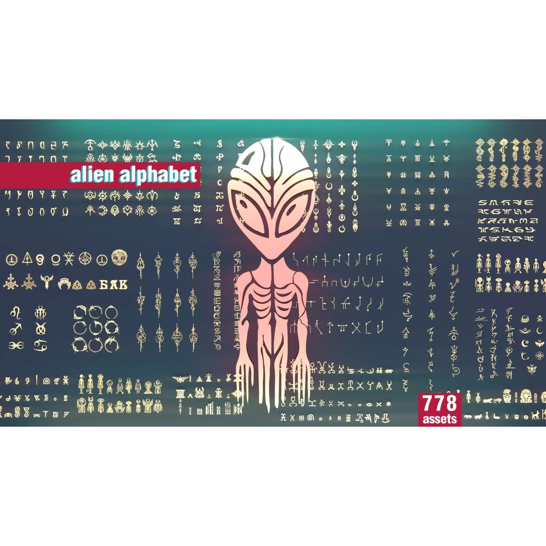 3D Alien Alphabet 3D Model – Low Poly Sci-Fi Glyphs, PBR, FBX - View 2
