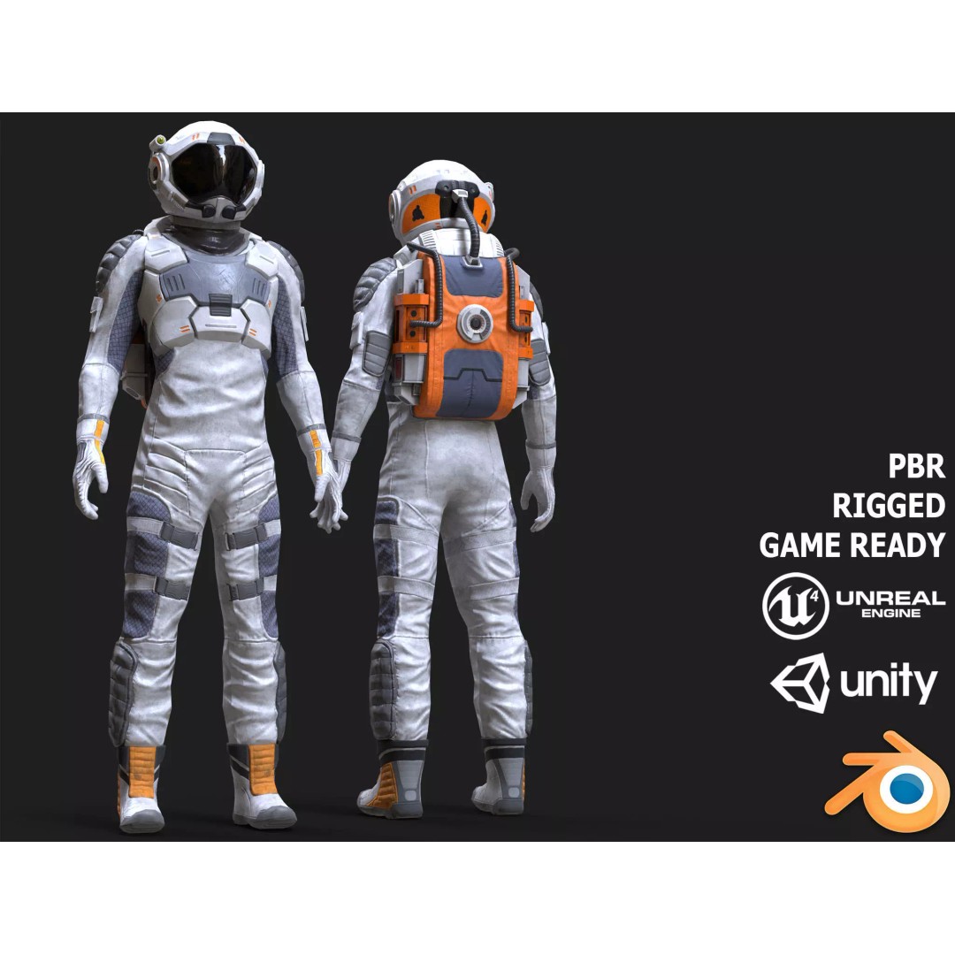 MX00 Male Space Suit 3D Model – Low Poly Game Ready, FBX, Rigged - View 2