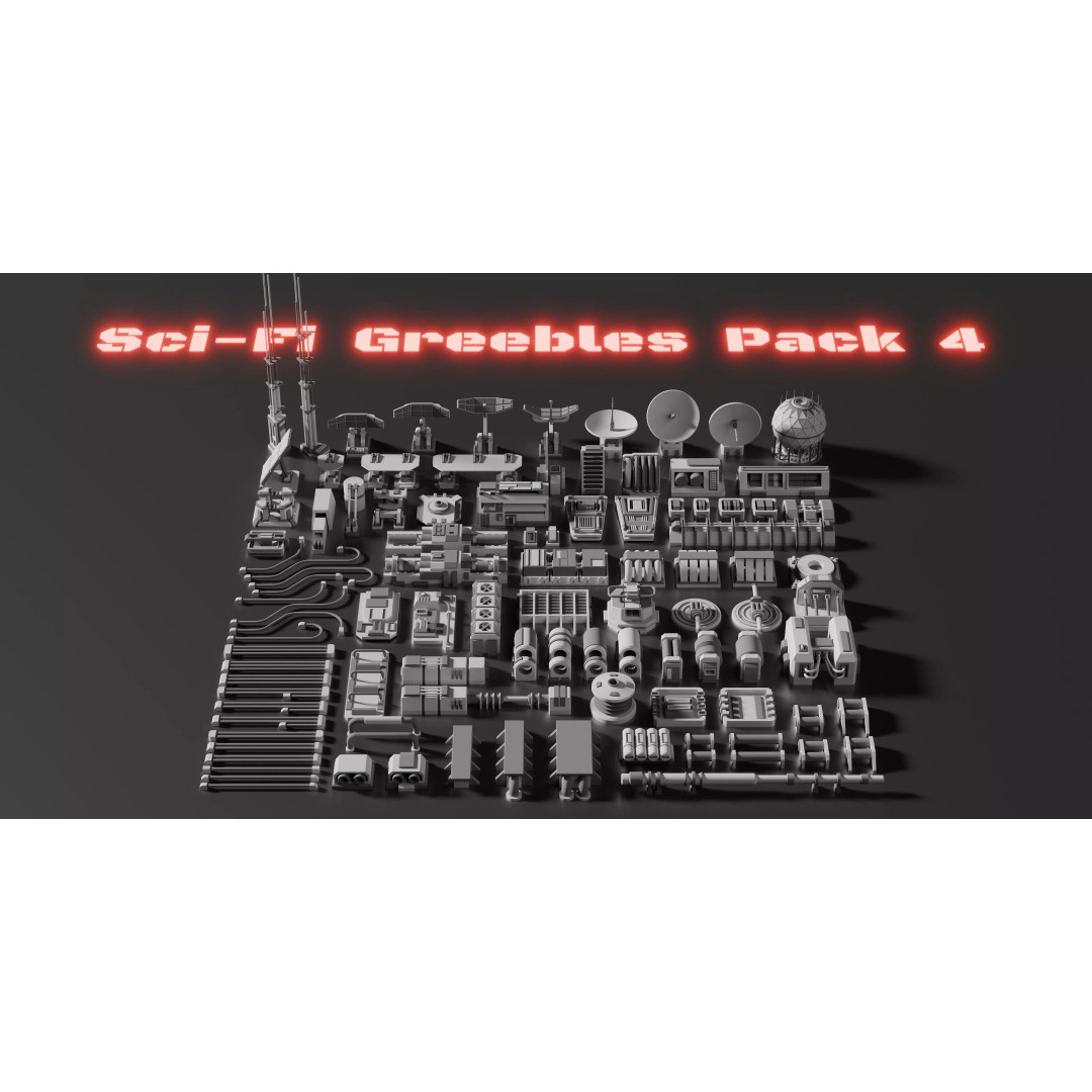 Sci-Fi Greebles Pack 4 3D Model – 100+ PBR Greebles for Blender, FBX, OBJ - View 2