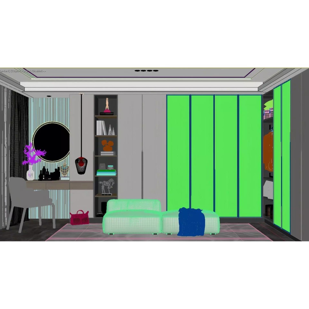 Modern Cloakroom 3D Model – Italian Minimalist Walk-In Closet, PBR