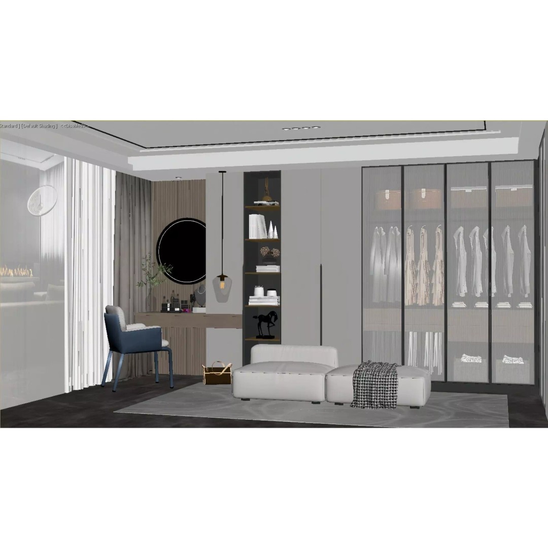 Modern Cloakroom 3D Model – Italian Minimalist Walk-In Closet, PBR - View 6