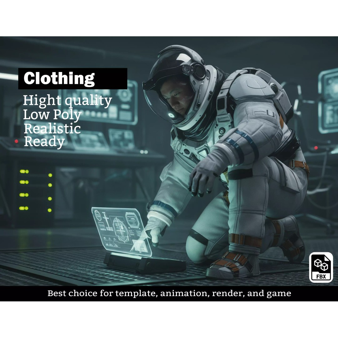 Futuristic Cosmonaut 3D Model – Low Poly Space Armor, FBX - View 2