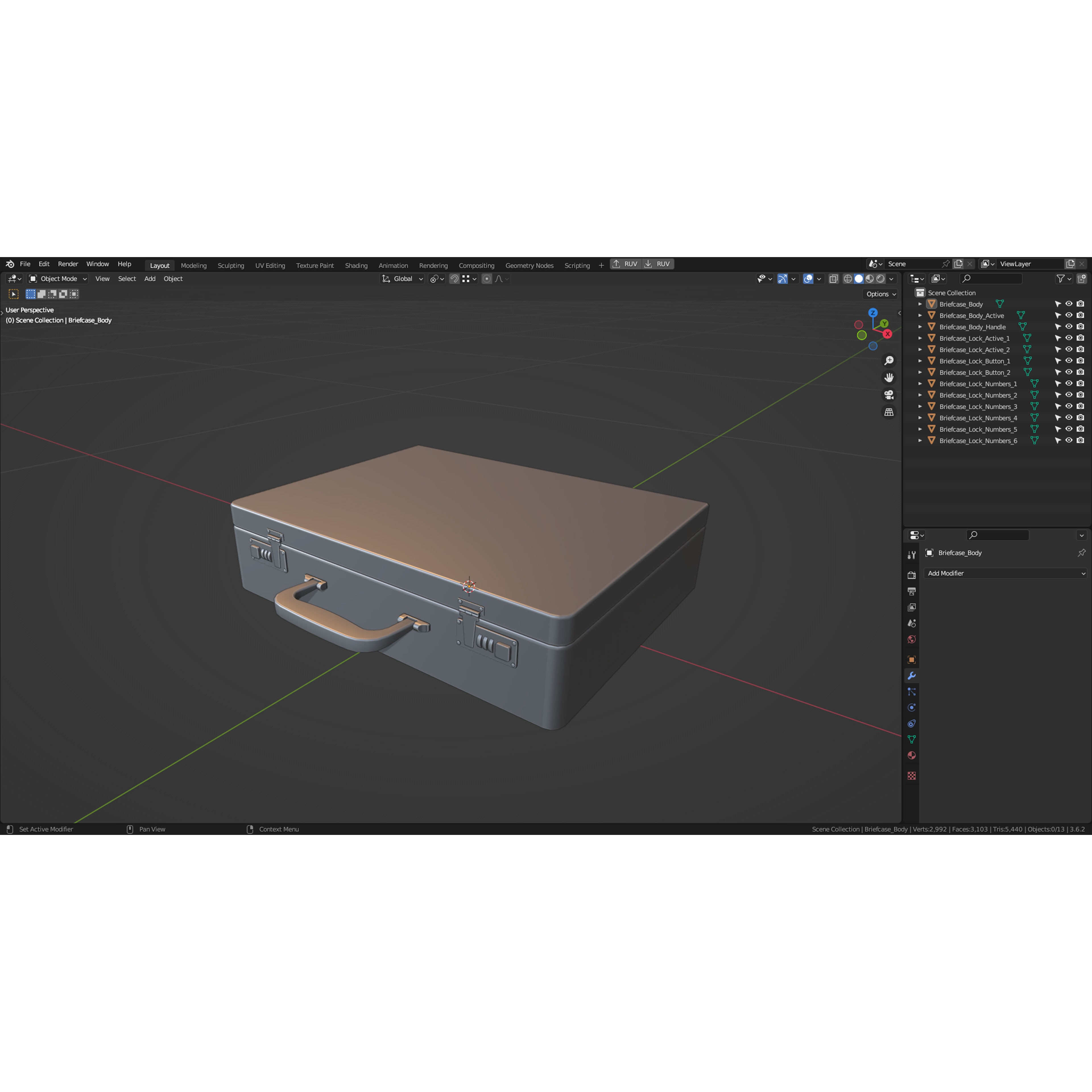 Office Leather Briefcase - Low-Poly Game-Ready 3D Model