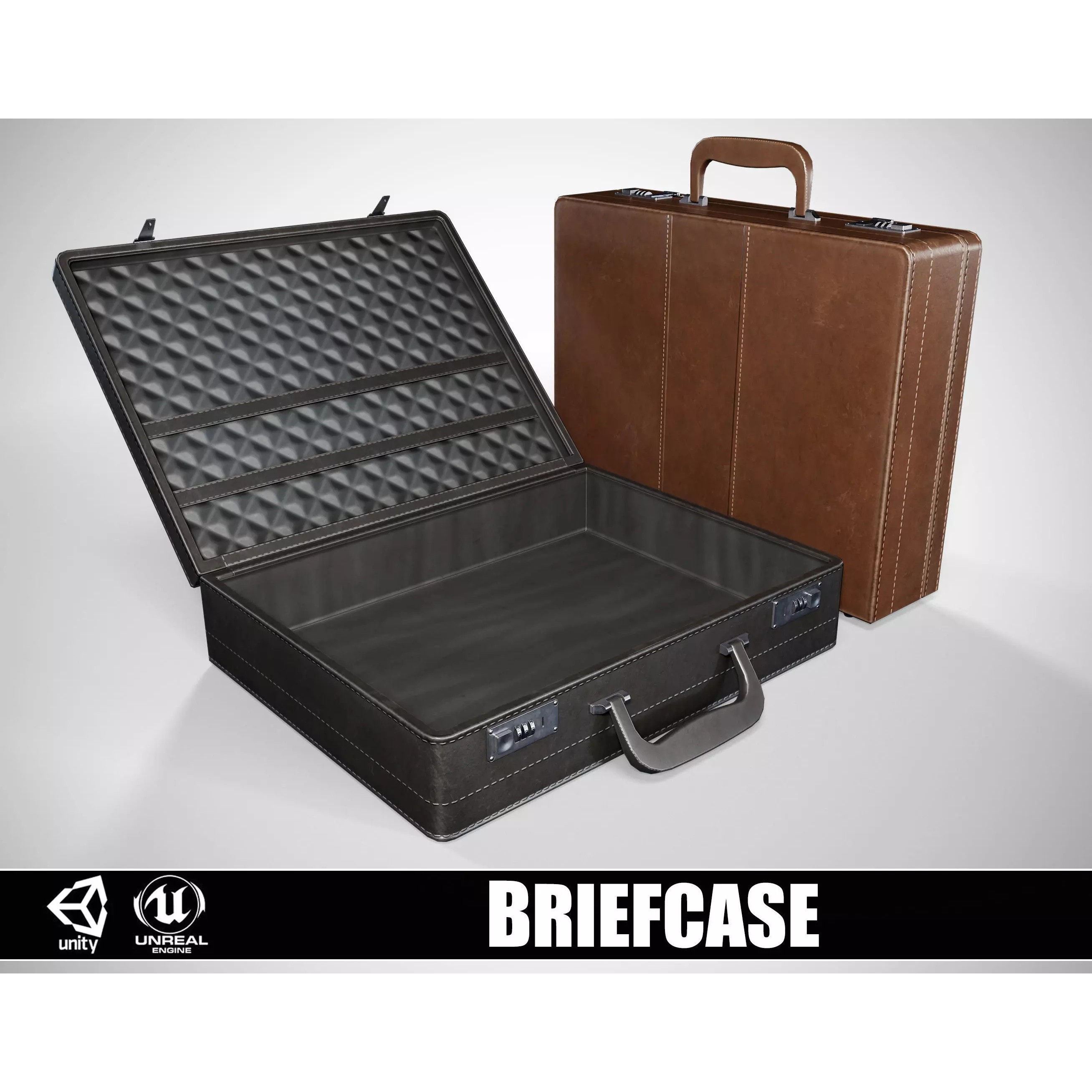 Office Leather Briefcase - Low-Poly Game-Ready 3D Model - View 2