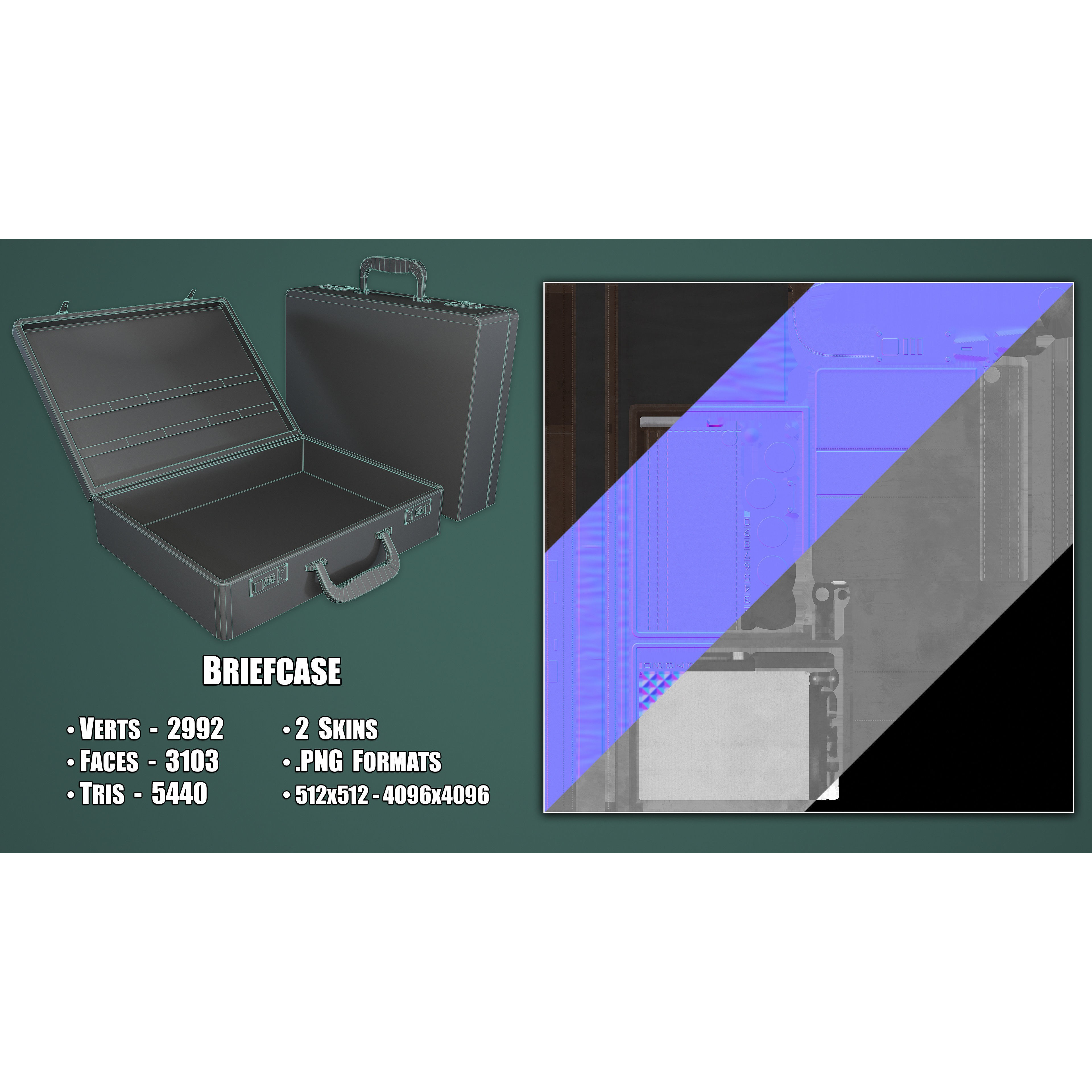 Office Leather Briefcase - Low-Poly Game-Ready 3D Model - View 4