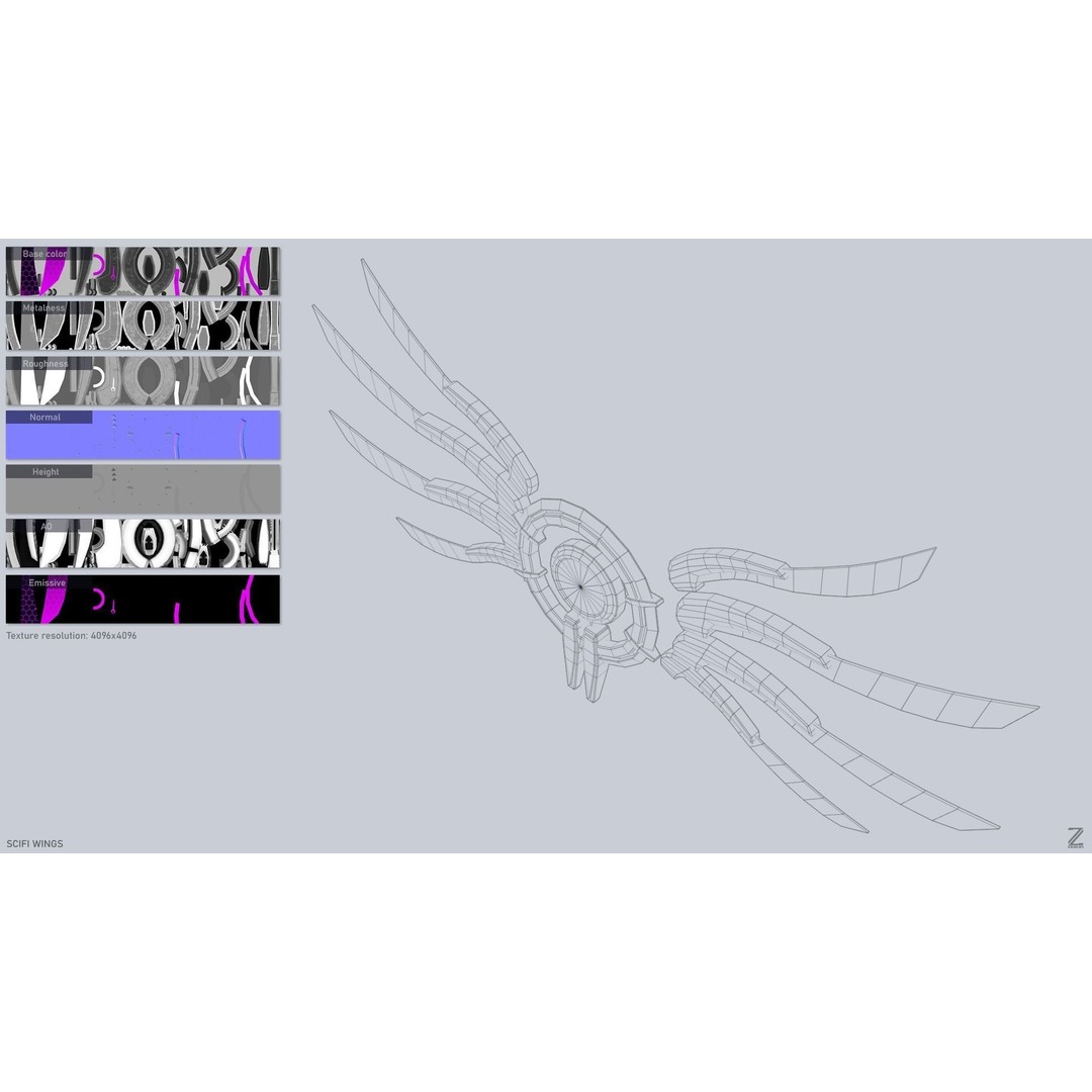 Sci-Fi Wings 3D Model – Low Poly Game Asset, FBX, PBR Textures - View 4