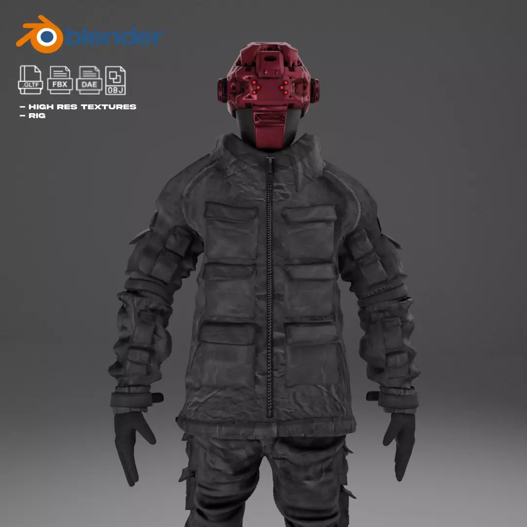 Cyberpunk Mercenary 3D Model – Rigged Sci-Fi Character, FBX - View 2