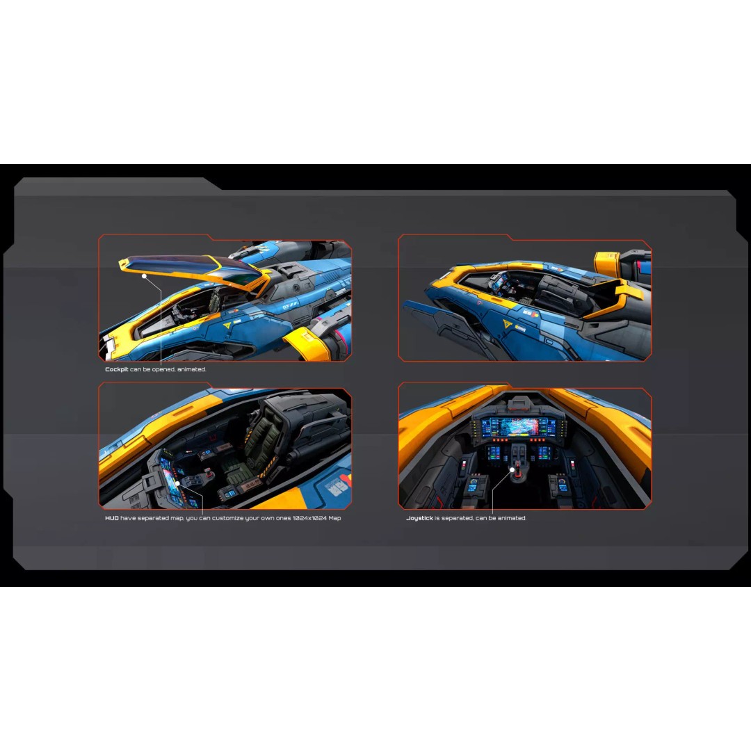 SF Fighter 3D Model – Low Poly Spacecraft, PBR Textures, FBX/OBJ - View 10