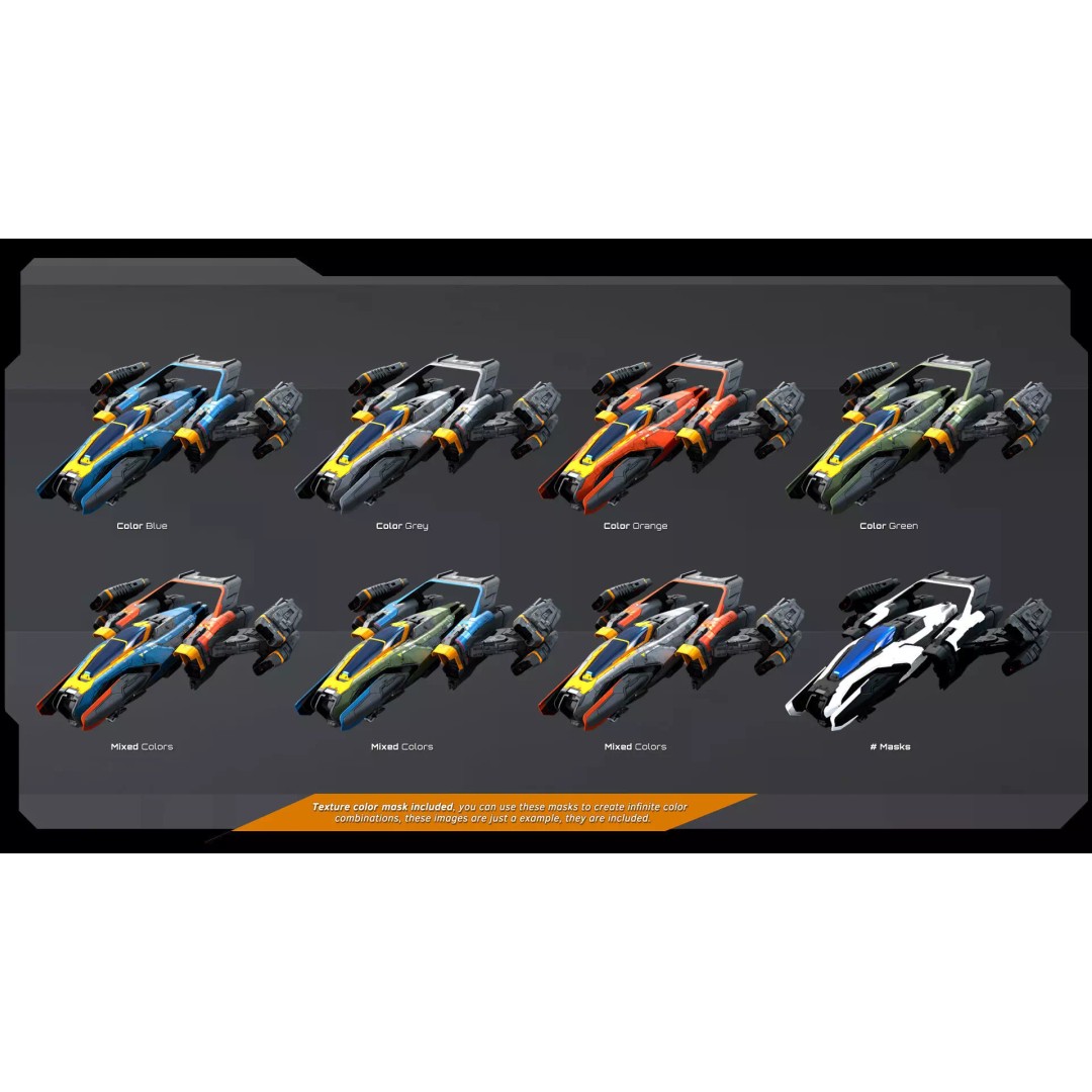 SF Fighter 3D Model – Low Poly Spacecraft, PBR Textures, FBX/OBJ - View 11
