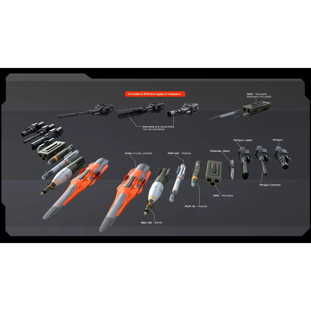 SF Fighter 3D Model – Low Poly Spacecraft, PBR Textures, FBX/OBJ - View 12