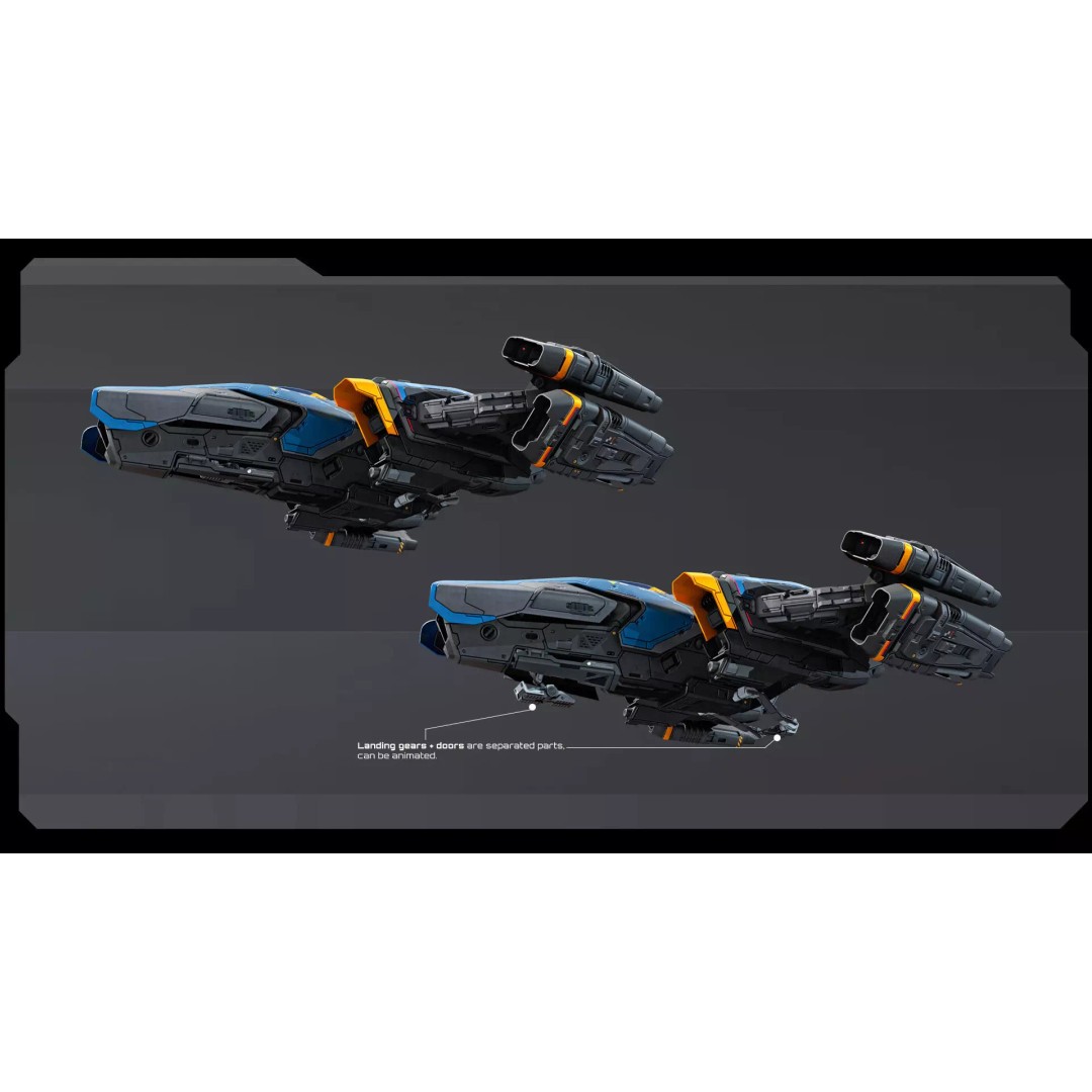SF Fighter 3D Model – Low Poly Spacecraft, PBR Textures, FBX/OBJ - View 14