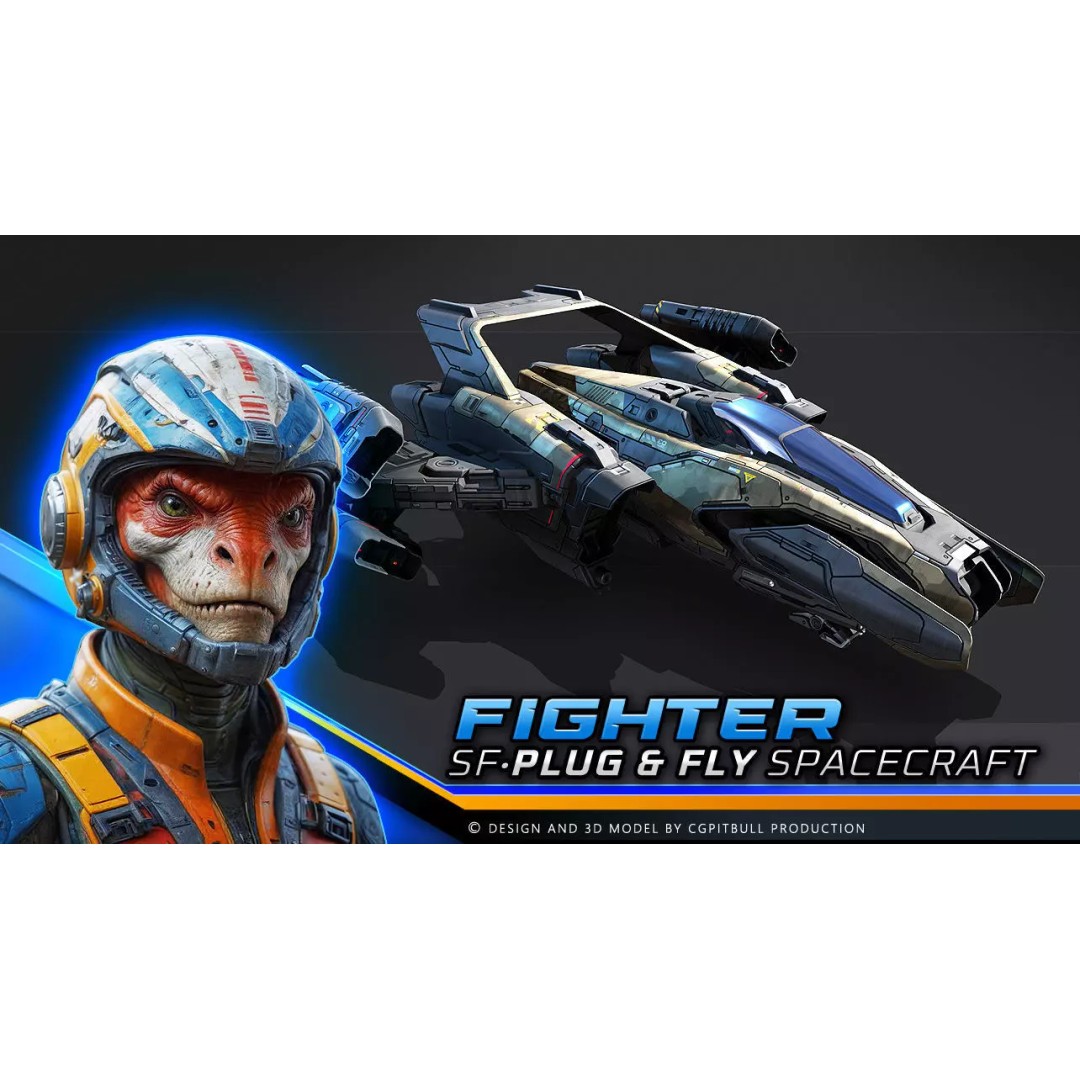 SF Fighter 3D Model – Low Poly Spacecraft, PBR Textures, FBX/OBJ - View 2