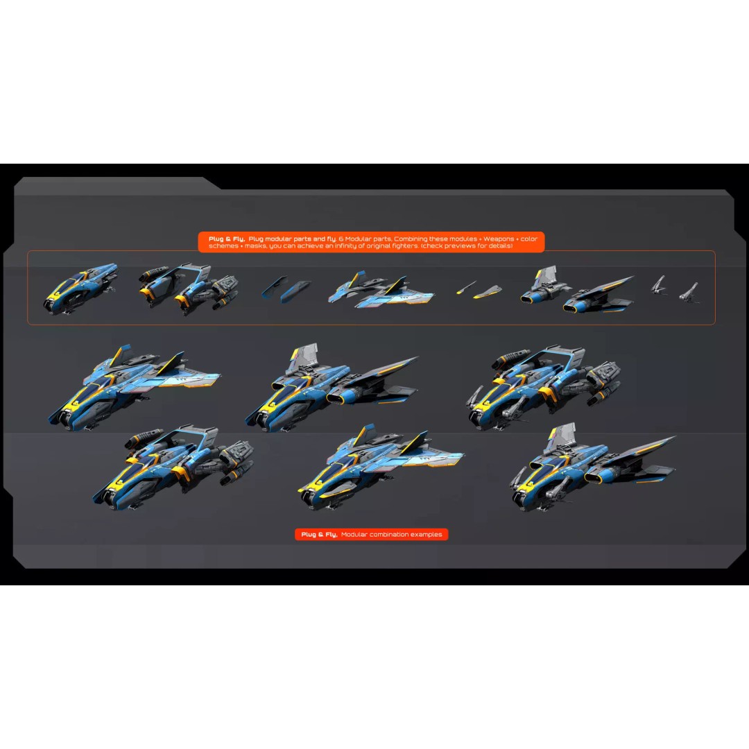 SF Fighter 3D Model – Low Poly Spacecraft, PBR Textures, FBX/OBJ - View 8
