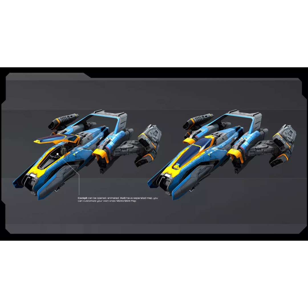 SF Fighter 3D Model – Low Poly Spacecraft, PBR Textures, FBX/OBJ - View 9