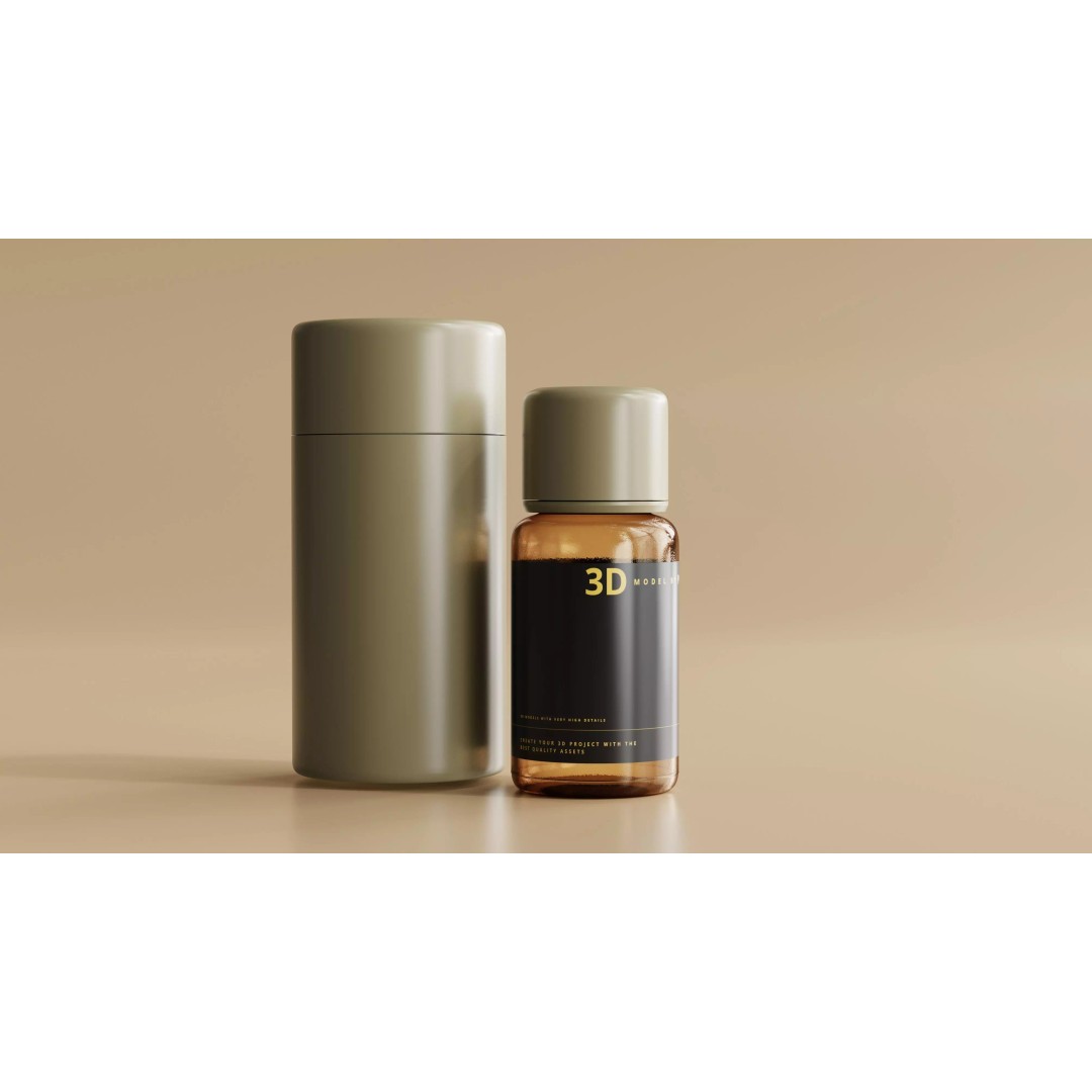 Amber Glass Cosmetic Bottle 3D Model – Low Poly Game Asset, FBX, OBJ - View 2