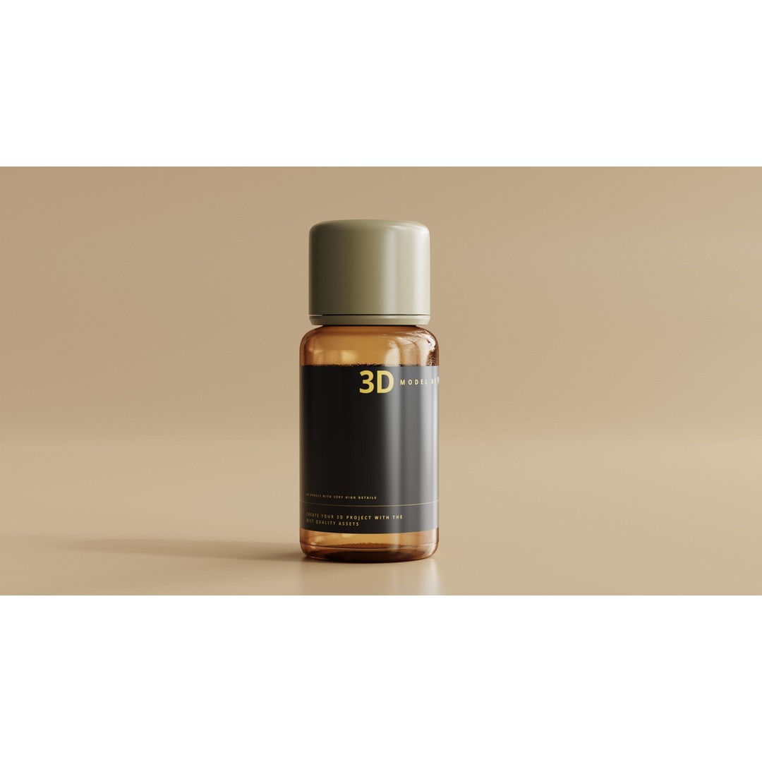 Amber Glass Cosmetic Bottle 3D Model – Low Poly Game Asset, FBX, OBJ - View 3