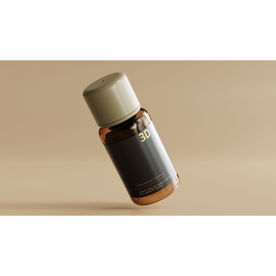 Amber Glass Cosmetic Bottle 3D Model – Low Poly Game Asset, FBX, OBJ - View 4