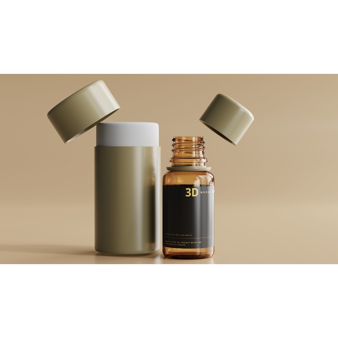 Amber Glass Cosmetic Bottle 3D Model – Low Poly Game Asset, FBX, OBJ - View 5