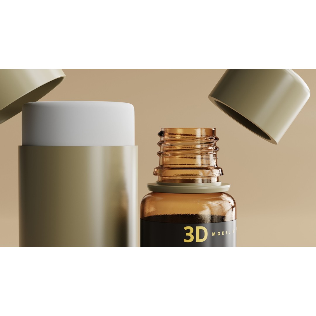 Amber Glass Cosmetic Bottle 3D Model – Low Poly Game Asset, FBX, OBJ - View 6