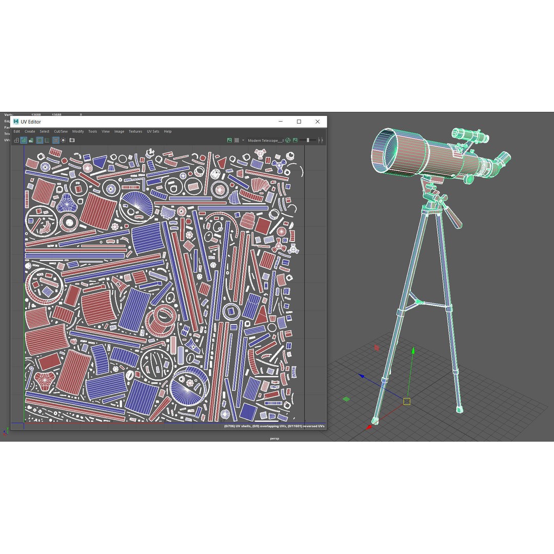 Modern Telescope 3D Model – Low Poly PBR Asset, FBX, Blender - View 11