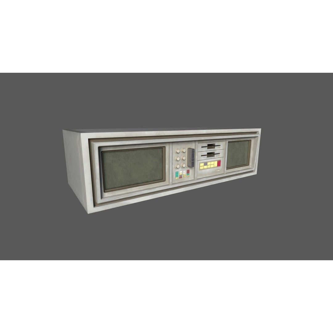 Small Retro Computer Console 3D Model – Low Poly PBR Asset, FBX, OBJ - View 4
