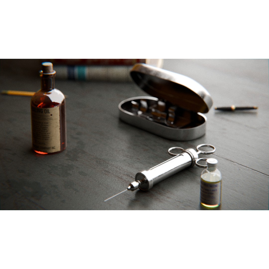 Old Syringe 3D Model – Vintage Medical Scene, PBR Textures, FBX - View 12