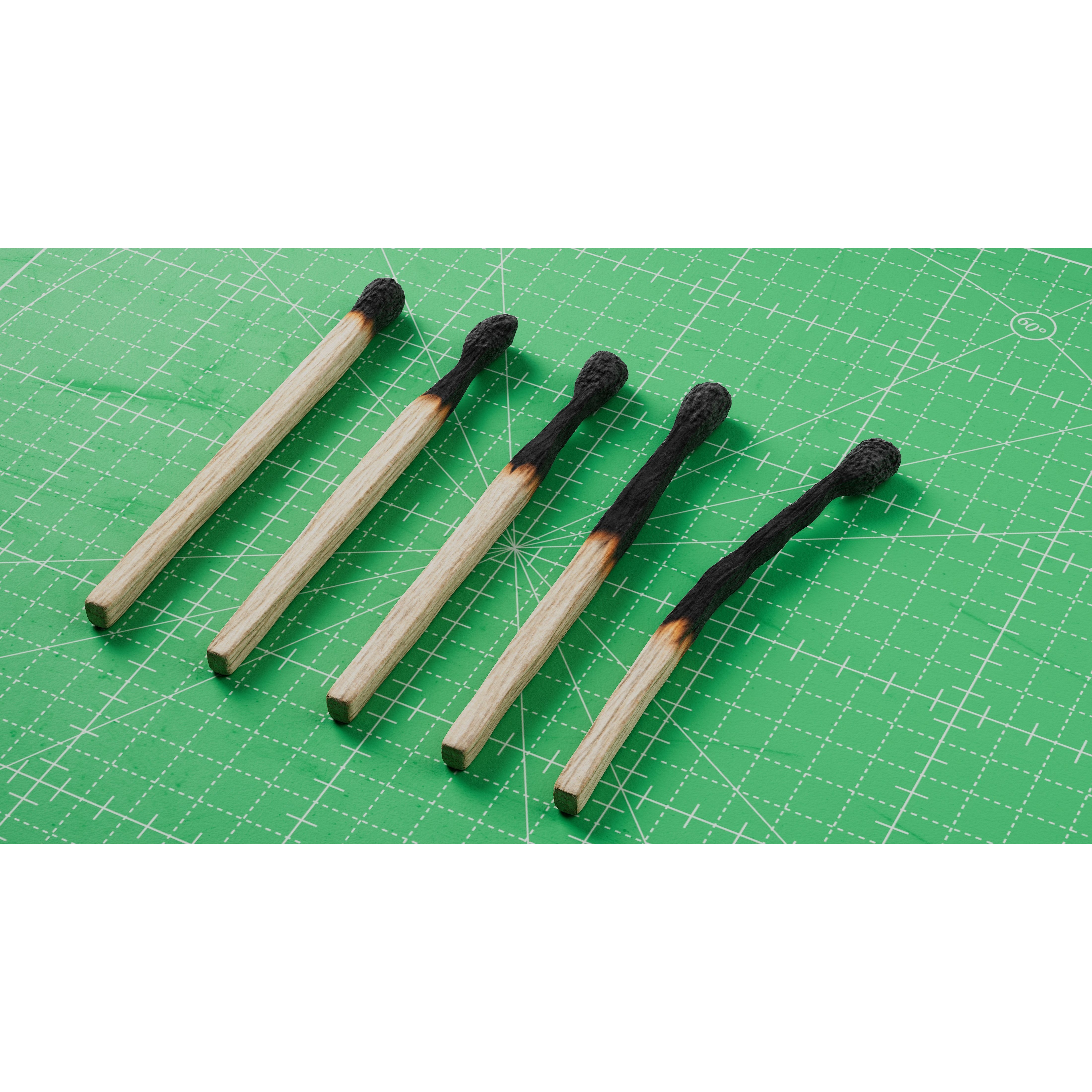 Burned Safety Matches - PBR Game-Ready 3D Model - View 3