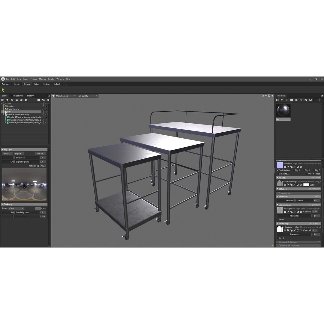 Stainless Steel Medical Instrument Trolley 3D Model – Low Poly Game Asset, FBX - View 28