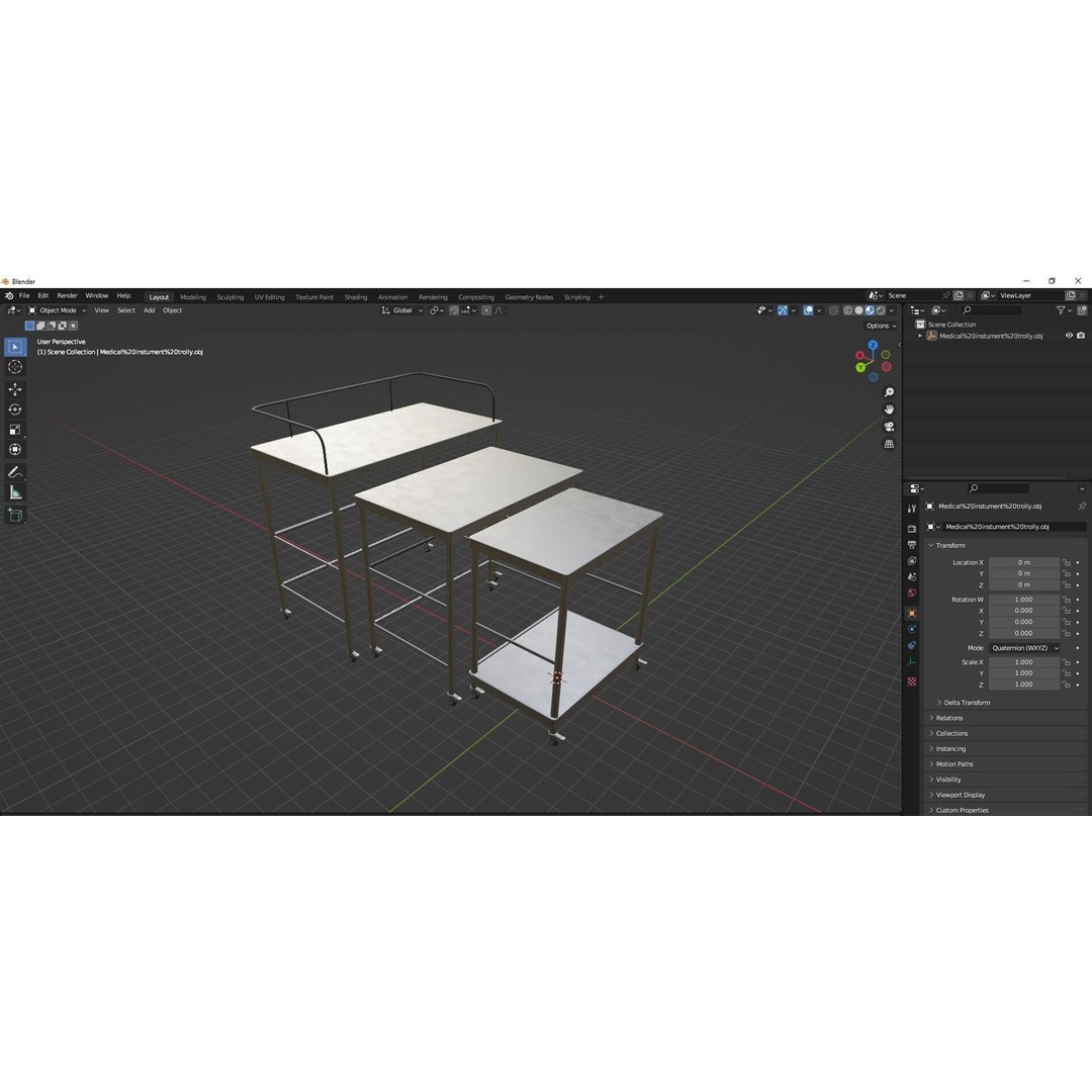 Stainless Steel Medical Instrument Trolley 3D Model – Low Poly Game Asset, FBX - View 29