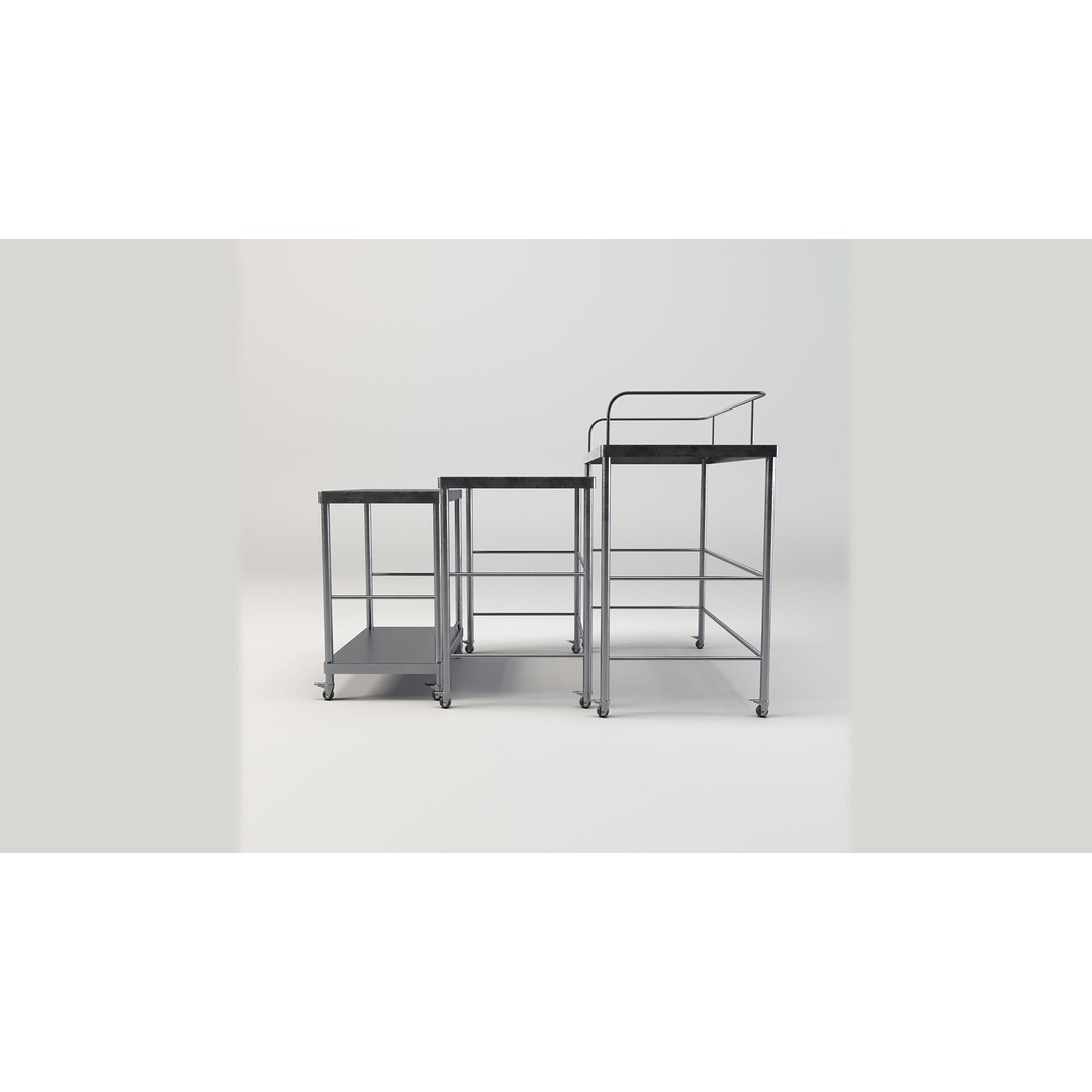 Stainless Steel Medical Instrument Trolley 3D Model – Low Poly Game Asset, FBX - View 3