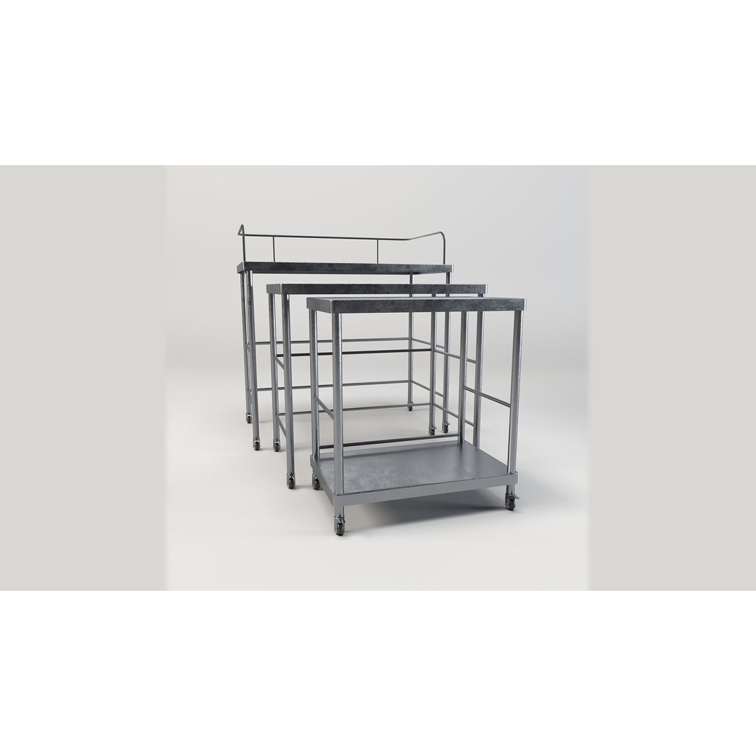 Stainless Steel Medical Instrument Trolley 3D Model – Low Poly Game Asset, FBX - View 4