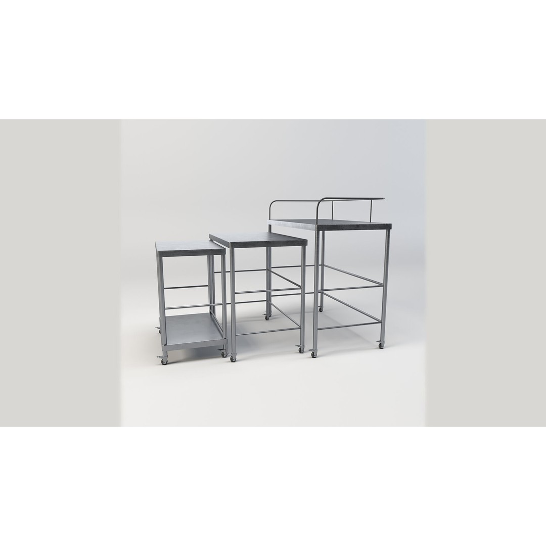 Stainless Steel Medical Instrument Trolley 3D Model – Low Poly Game Asset, FBX - View 5