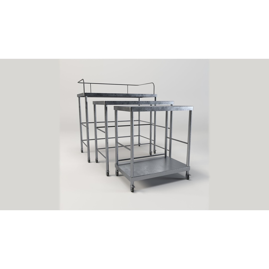 Stainless Steel Medical Instrument Trolley 3D Model – Low Poly Game Asset, FBX - View 6