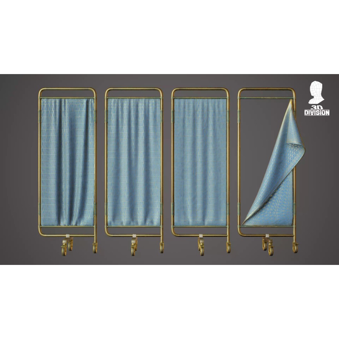 Modular Hospital Bed Screen 3D Model – Low Poly PBR Game Asset, FBX