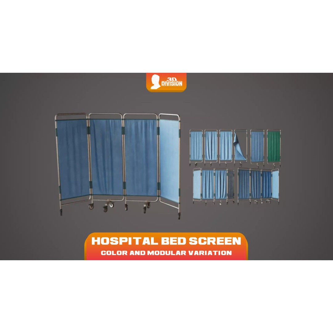 Modular Hospital Bed Screen 3D Model – Low Poly PBR Game Asset, FBX - View 2