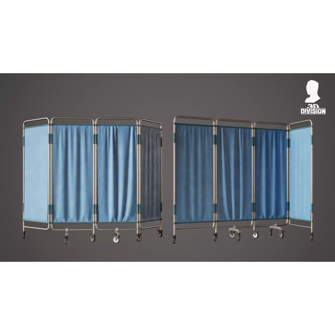 Modular Hospital Bed Screen 3D Model – Low Poly PBR Game Asset, FBX - View 3