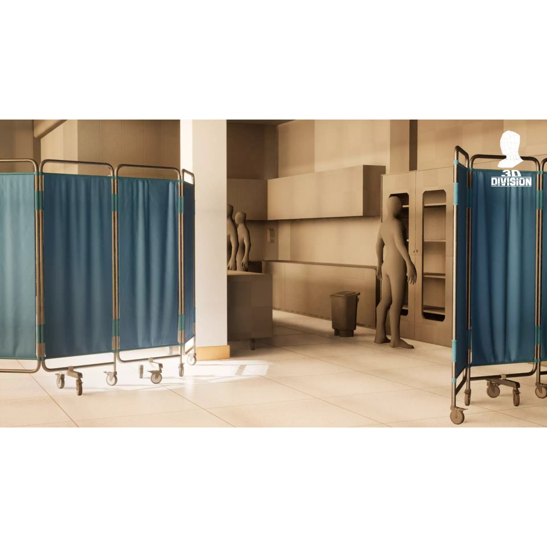 Modular Hospital Bed Screen 3D Model – Low Poly PBR Game Asset, FBX - View 5