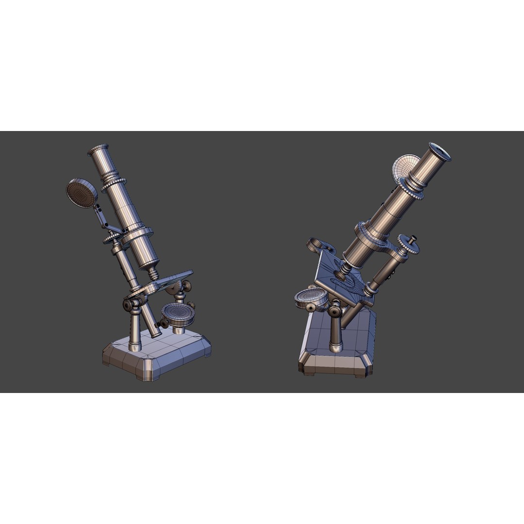 Antique Microscope 3D Model – 19th Century Brass Design, PBR Textures