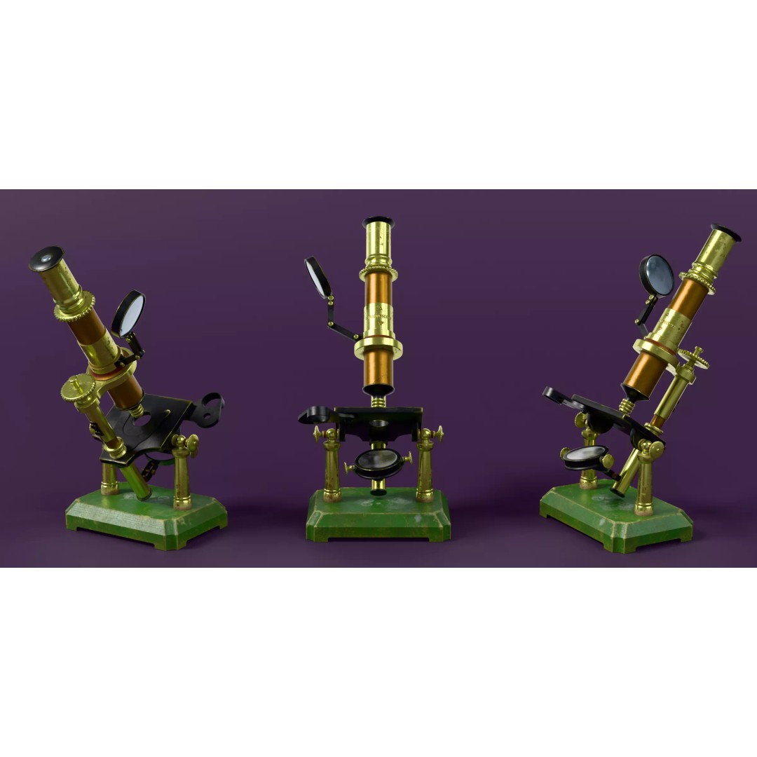 Antique Microscope 3D Model – 19th Century Brass Design, PBR Textures - View 2