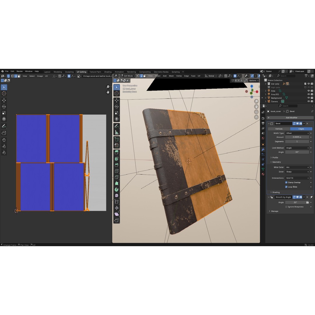 Vintage Wood and Leather Book 3D Model – Low Poly Game Asset, FBX