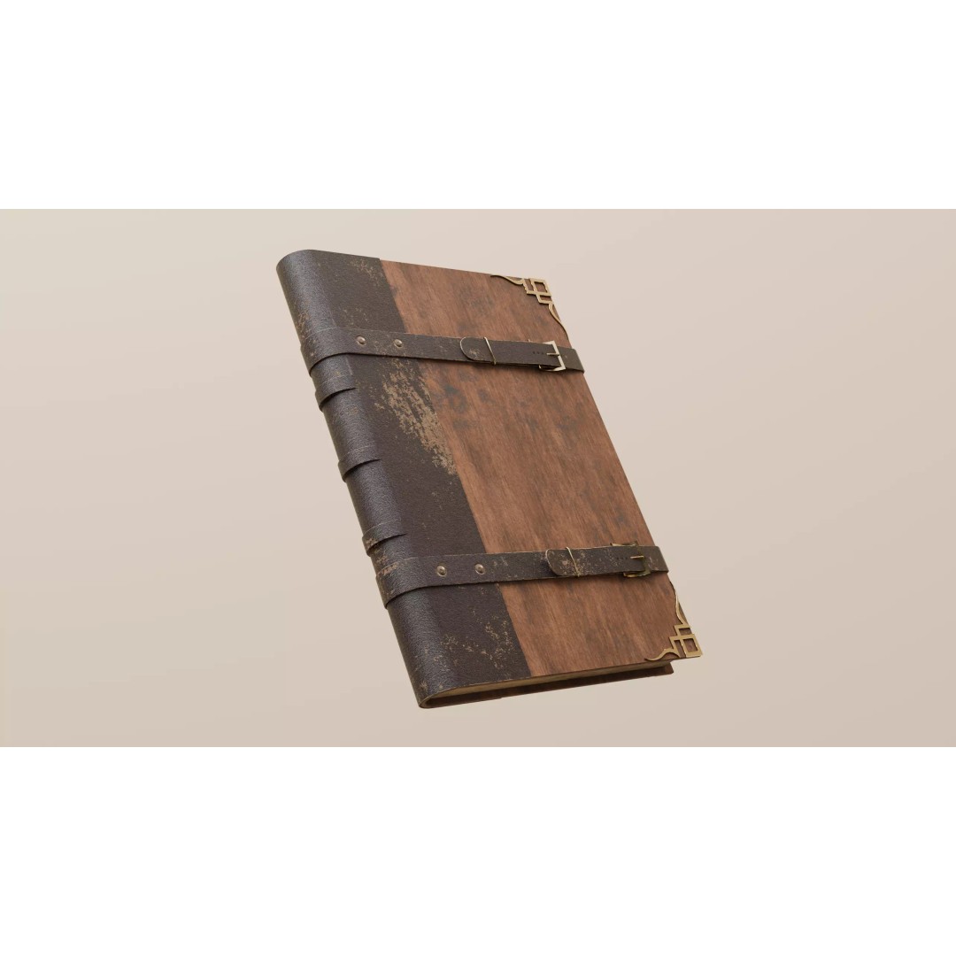 Vintage Wood and Leather Book 3D Model – Low Poly Game Asset, FBX - View 2