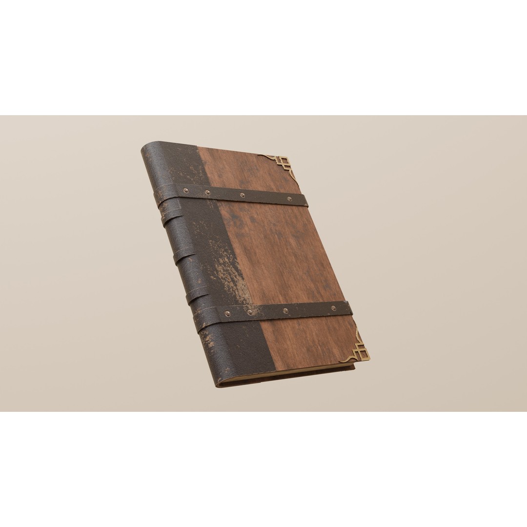 Vintage Wood and Leather Book 3D Model – Low Poly Game Asset, FBX - View 5