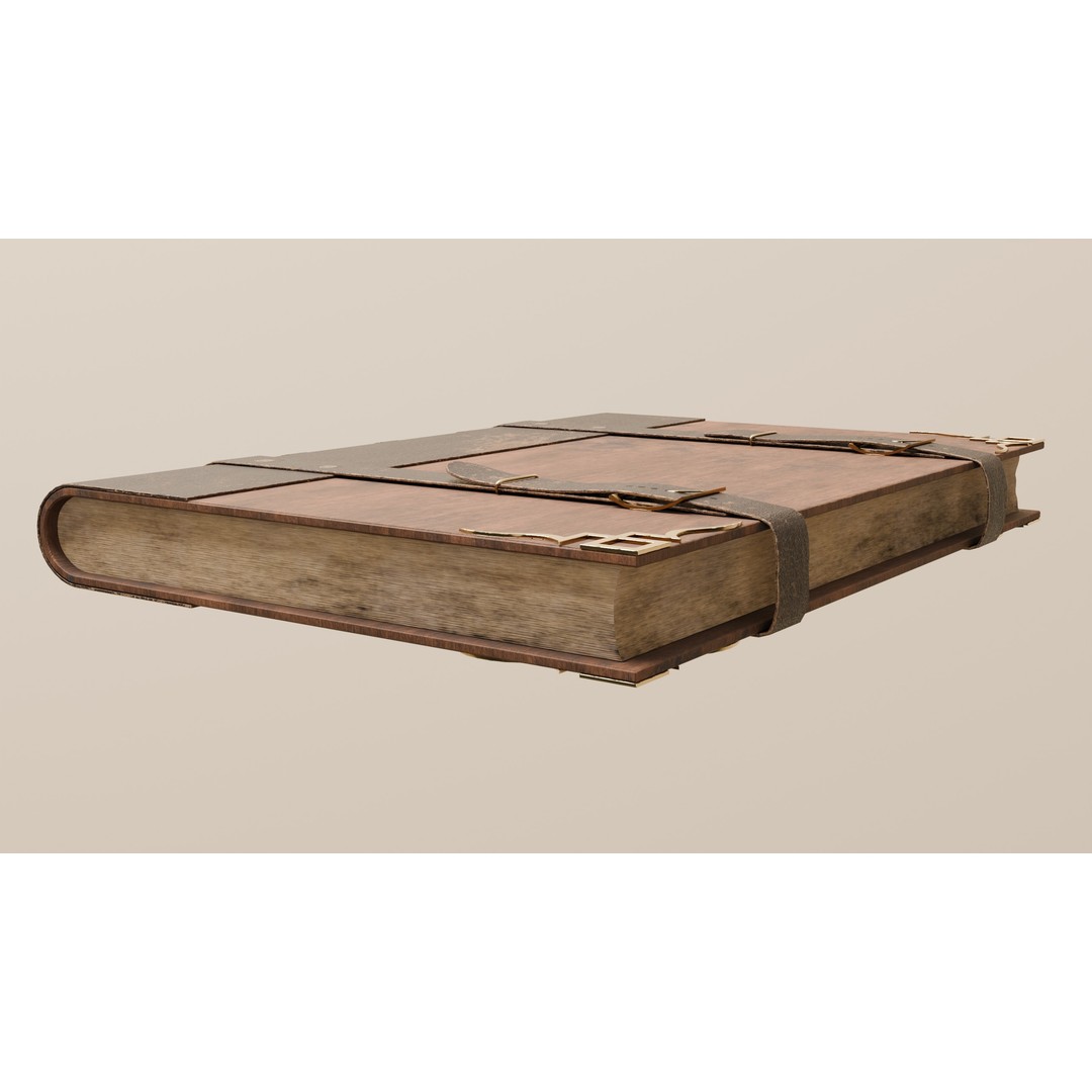 Vintage Wood and Leather Book 3D Model – Low Poly Game Asset, FBX - View 8