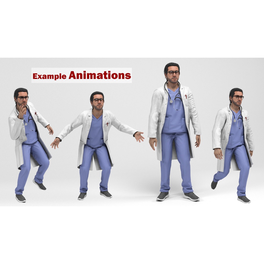 Doctor 3D Model – Low Poly Rigged Character for Games, FBX - View 11